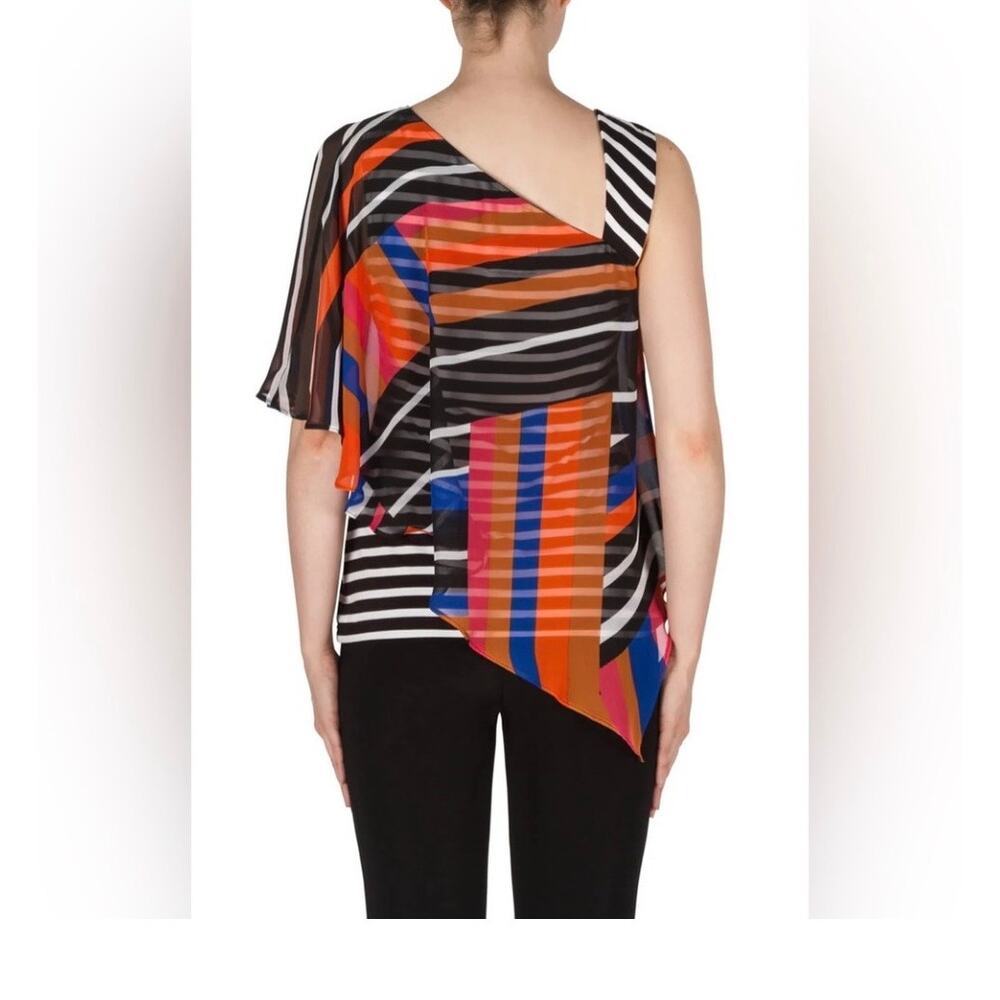 Joseph Ribkoff Asymmetrical One Shoulder Top Abstract Stripe Sheer Overlay Sz2 - Picture 4 of 9
